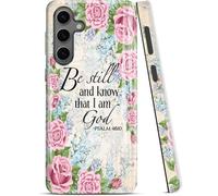 ZISKGZO Compatible for Samsung Galaxy S25 FE 5G Case, 2 Layer Hard Shell Silicone Cover 2 in 1 Shockproof Protective Phone Case,Bible Verse Psalm 46:10,Rose