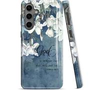 ZISKGZO Compatible for Samsung Galaxy S26 5G Case, 2 Layer Hard Shell Silicone Cover 2 in 1 Shockproof Protective Phone Case,Bible Verse Psalm 46:5,White Flowers