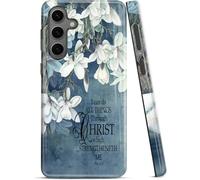 ZISKGZO Compatible for Samsung Galaxy S26 5G Case, 2 Layer Hard Shell Silicone Cover 2 in 1 Shockproof Protective Phone Case,Bible Verse Psalm 4:13,White Flowers