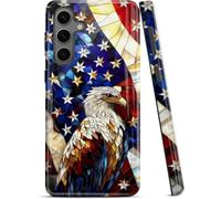 ZISKGZO Dual Guard for Samsung Galaxy S25 FE 5G Case, Dual-Layer Hard Shell + Silicone Cover 2 in 1- Shockproof Protective Phone Case,Abstract Bald Eagle US Flag
