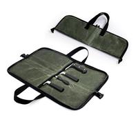 Zisqerts Heavy Duty Knife Roll for Chefs - Waxed Canvas Chef Knife Bag with 4 Slots, Waterproof & Durable Kitchen Knife Holder, Storage Case for Butchers & Home Cooks, Portable with Handle (Green)
