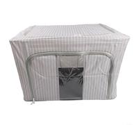 ZiStarlilife 1 Pack Foldable Storage Box with Steel Frame, 66L Oxford Cloth Organizer with Zippered Top and Front Window for Clothes Bedding Toys, Black Stripes(66L blue stripes)