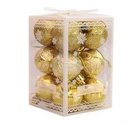 ZiStarlilife 12 Pack Christmas Tree Baubles 4Cm Glitter Ball Ornaments Xmas Holiday Decoration Shatterproof Mini Christmas Hanging Ball For Home Party Wedding(Gold)