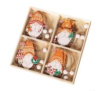 ZiStarlilife 12PCS Wooden Christmas Tree Ornaments with Cute Cookie Couple Dolls And Faceless Santa Figurines For Holiday Home Décor Festive Hanging Decoration(E)