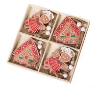 ZiStarlilife 12PCS Wooden Christmas Tree Ornaments with Cute Cookie Couple Dolls And Faceless Santa Figurines For Holiday Home Décor Festive Hanging Decoration(C)