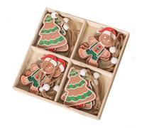 ZiStarlilife 12PCS Wooden Christmas Tree Ornaments with Cute Cookie Couple Dolls And Faceless Santa Figurines For Holiday Home Décor Festive Hanging Decoration(D)