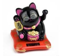 ZiStarlilife 1pc Solar Powered Waving Lucky Cat Figurine, Japanese Maneki Neko with Gold Nugget for Car Dashboard Home Office Desk New Year Decor, White Plastic 7x65x75cm(Black)