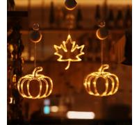 ZiStarlilife 3Pack Halloween Window Lights With Pumpkins And Maple Leaves LED Battery Operated Autumn Decorative Lighting For Indoor Outdoor Home Party Decor (Group of A)