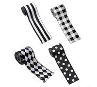 ZiStarlilife 4 Rolls Christmas Tree Ribbon Black White Checkered Wired Ribbon 20 Yards Total 2.5 Inch Wide For Christmas Tree Wrapping And Holiday Crafts