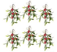 ZiStarlilife Artificial Mistletoe Hanging Greenery 6-Pack With Lifelike Green Leaves And Red Berries For Indoor Winter Home Decoration, Wreaths, Flower Baskets And Garden Walls