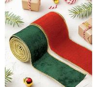 ZiStarlilife Christmas Decorative Ribbon Set With Gold Foil Edge Flocking Fabric Holiday Tree Ornament Bow Making Material Red Green 455Cm Length 6Cm Width For Home Festive Decor