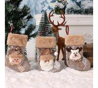 ZiStarlilife Christmas Stockings 3PCS - Santa Claus Snowman Reindeer Holiday Decorations For Home Office Fireplace Tree Festive Party Decor Non-Woven Burlap 17Cm X 12Cm