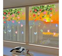 ZiStarlilife Colorful Flower Butterfly Static Cling Window Decals, Removable PVC Stickers for Glass Surfaces, Modern Minimalist Home Decor for Living Room Bedroom Office(D22504-30 * 40cm*2pcs)