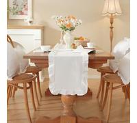 ZiStarlilife Cotton Table for RUNNER With Ruffled Edge, for FRENCH Style Solid Color Plaid Design For Wedding Party Home Decor, Machine Washable, 35X160cm, White(A White)