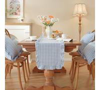 ZiStarlilife Cotton Table for RUNNER With Ruffled Edge, for FRENCH Style Solid Color Plaid Design For Wedding Party Home Decor, Machine Washable, 35X160cm, White(A Blue)