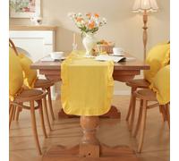 ZiStarlilife Cotton Table for RUNNER With Ruffled Edge, for FRENCH Style Solid Color Plaid Design For Wedding Party Home Decor, Machine Washable, 35X160cm, White(B Yellow)