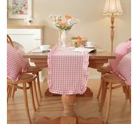 ZiStarlilife Cotton Table for RUNNER With Ruffled Edge, for FRENCH Style Solid Color Plaid Design For Wedding Party Home Decor, Machine Washable, 35X160cm, White(A Pink)