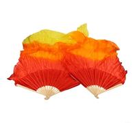 ZiStarlilife Dancing Fan Pair 15m Long Synthetic Imitation Silk with 16 Fan Bones, Smooth Flowing Design for Stage Performance, Red Orange Black Blue(Red)
