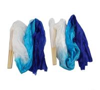 ZiStarlilife Dancing Fan Pair 18m Long Synthetic Imitation Silk with 16 Fan Bones, Smooth Drape and Lightweight Design, Ideal for Stage Performance and Dance Showcase in(Blue)