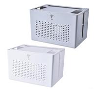 ZiStarlilife Desktop Storage Box for Router Set-Top Box and Power Strip, Dual-Layer Detachable Plastic Cable Organizer 31x21x20cm in White/Gray, for ideal for Home or Office Workspace(White)