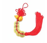 ZiStarlilife Five Ancient Copper Coins and Gourd Pendant with Chinese Knots, Handmade Feng Shui Amulet for Wealth and Protection, Hanging Home Car Decoration for Festive Celebrations