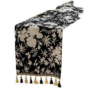 ZiStarlilife for FRENCH Retro Chenille Jacquard Table for RUNNER With Decorative Tassels, Luxury Floral Dining Table Cloth For Home Decor, Sideboard And Coffee Table Accent, Black(35 * 120cm B)