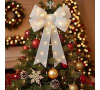 ZiStarlilife Lighted Christmas Bow Decoration With Red LED Lights, 8 Lighting Modes, Timer Function Heavy-Duty Wire Frame For Outdoor Holiday Display(Luminous silver)