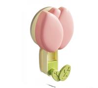 ZiStarlilife Suction Cup Tulip Hook Wall Mount with No Drill Hanging Storage, ABS Plastic, Fresh Green, for CHERRY Blossom Pink, Christmas Red, for Shower Bathroom Kitchen Entryway(Blossom Pink)
