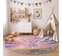 ZISTRCBAO 100cm Soft Non-slip Fantasy Dreamlike Wonderland Round Rug | Kids Rugs for Playroom, Rug Machine Washable Indoor Pegasus Sea Flowers Lakes Circle Rugs for Nursery Kids Room Decor, Pink