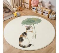 ZISTRCBAO 120cm Soft Non-slip Minimalist Ink Painting Style Round Rug | Kids Rugs for Playroom, Rug Machine Washable Indoor Calico Cat Lotus Leaf Circle Rugs for Nursery Kids Room Decor, Beige