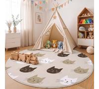 ZISTRCBAO 180cm Soft Non-slip Cute Simple Round Rug | Kids Rugs for Playroom, Rug Machine Washable Indoor Multi-Colored Cat Avatars Circle Rugs for Nursery Kids Room Decor, Light Beige