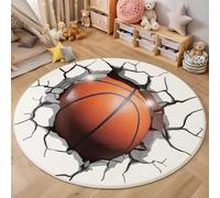 ZISTRCBAO 3D Basketball Breaking Through The Wall Round Rug for Living Room, Modern Abstract Rugs, White 80cm Washable Rugs for Bedroom Circle Rug Indoor Mat Circle Entryway Carpet for Dining Room