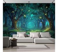 ZISTRCBAO 3D Effect Panoramic Wallpaper Mural, 250x175cm Photo Wallpaper Mural, Mysterious Forest Fireflies Photo Wallpapers, Psychedelic Fantasy Art Poster for Bedroom Living Room Corridor