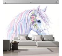ZISTRCBAO 3D Effect Panoramic Wallpaper Mural, 250x175cm Photo Wallpaper Mural, Watercolor Gradient Horse Head Photo Wallpapers, Colored Pencil Drawing Style Poster for Bedroom Living Room Corridor