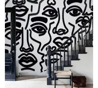 ZISTRCBAO 3D Effect Panoramic Wallpaper Mural, 350x256cm Photo Wallpaper Mural, Simple Line Drawing Human Face Photo Wallpapers, Abstract Facial Lines Poster for Bedroom Living Room Corridor