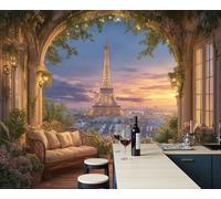 ZISTRCBAO 3D Effect Photo Wallpaper Decoration, Sunset Eiffel Tower Wall Mural Poster Romantic Cityscape Silk Wallpaper Wall Mural - Decorative Art Bedrooms Living Room Decor, 350x256cm