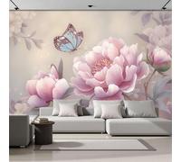 ZISTRCBAO 3D Effect Wallpaper 200x140cm, Butterflies Peonies Wall Murals Dreamy Watercolor Flowers Print Photo Wall Decoration for Living Room Bedroom Home Hallway Lounge TV Background, Pink