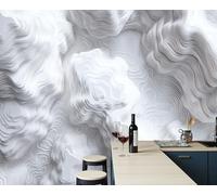 ZISTRCBAO 3D Effect Wallpaper 200x140cm, Mountains Sea Clouds Wall Murals Modern Abstract Print Photo Wall Decoration for Living Room Bedroom Home Hallway Lounge TV Background, Light Gray