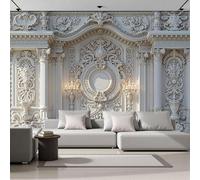 ZISTRCBAO 3D Effect Wallpaper 300x210cm, European Palace Walls Wall Murals Luxurious Baroque Style Print Photo Wall Decoration for Living Room Bedroom Home Hallway Lounge TV Background, White