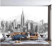 ZISTRCBAO 3D Effect Wallpaper 300x210cm, New York Skyline Sketch Wall Murals Black White Line Drawing City Print Photo Wall Decoration for Living Room Bedroom Home Hallway Lounge TV Background, Gray