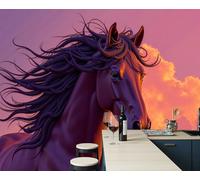 ZISTRCBAO 3D Effect Wallpaper 350x256cm, Majestic Horse Wall Murals Romantic Animal Realism Print Photo Wall Decoration for Living Room Bedroom Home Hallway Lounge TV Background, Deep Pink