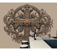 ZISTRCBAO 3D Effect Wallpaper 400x280cm, Cross Pattern Wall Murals Gothic Relief Art Print Photo Wall Decoration for Living Room Bedroom Home Hallway Lounge TV Background, Brown