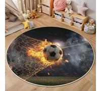 ZISTRCBAO 3D Flame Soccer Goal Score Round Rugs for Living Room, Sports Theme Round Area Rug 180cm Machine Washable Rugs Orange Soft Non Slip Non Shedding Home Decor Rug for Boys' Teen Bedroom
