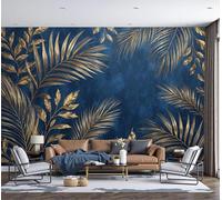 ZISTRCBAO 3D Gold Palm Leaf Panoramic Wallpaper Mural, Wall Poster Modern Luxury Print Design Photo Effect, Poster Decoration for Bedroom Living Room Corridor 350x256cm