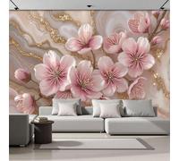 ZISTRCBAO 3D Marble Peach Blossom Panoramic Wallpaper Mural, Wall Poster Elegant Luxury Print Design Photo Effect, Poster Decoration for Bedroom Living Room Corridor 350x256cm