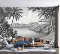 ZISTRCBAO 3D Mountains Lakes Houses Panoramic Wallpaper Mural, Wall Poster Vintage Print Landscape Print Design Photo Effect, Poster Decoration for Bedroom Living Room Corridor 300x210cm