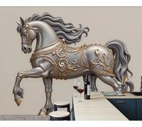ZISTRCBAO 3D Panoramic Silk Wallpaper 250x175cm Armored Warhorse Relief Photo Wallpaper Mural, Classical Sculpted Animal Wall Poster Art Photo Poster Decoration for Living Room Bedroom Office