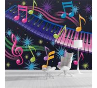ZISTRCBAO 3D Panoramic Silk Wallpaper 350x256cm Piano Keys Musical Notes Photo Wallpaper Mural, Dynamic Music Themes Wall Poster Art Photo Poster Decoration for Living Room Bedroom Office