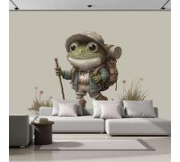 ZISTRCBAO 3D Panoramic Wall Mural Explorer Frog Photo Wallpaper, Humorous Adventure Theme Photo Wallpaper Silk Wall Art, Gray-Green Mural for Bedroom Living Room Decor 200x140cm