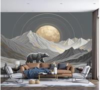 ZISTRCBAO 3D Panoramic Wall Mural Grizzly Bear Rock Full Moon Photo Wallpaper, Minimalism Photo Wallpaper Silk Wall Art, Grey Mural for Bedroom Living Room Decor 200x140cm